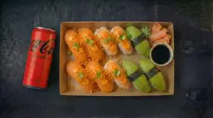 Nigiri Mix 4, 10 bitar, Lax, Avokado & Räkor